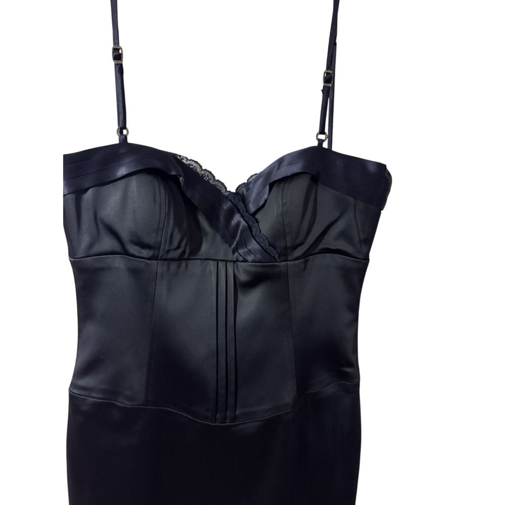 New $265 LAUNDRY 2 S Shelli Segal Women Navy Satin Bustier Lace Detail Dress Y2K